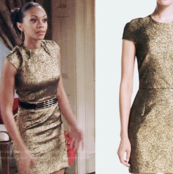 Diane Von Furstenberg Hadlie Two Metallic Gold Jacquard Sheath Dress Size 4 - Picture 4 of 13
